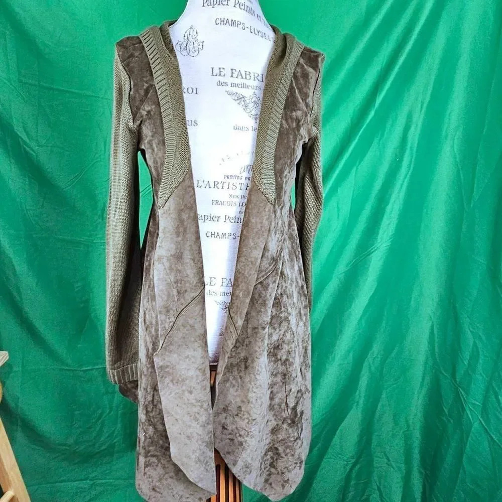 NWT Blanknyc Womens Olive Green Faux Suede Long‎ Open Front Jacket Medium